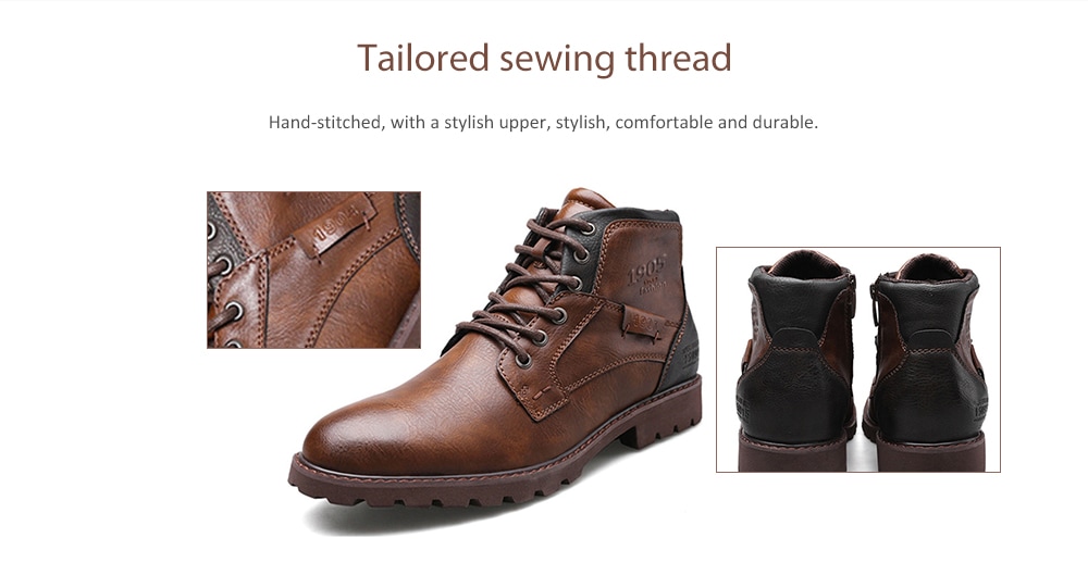 Men'S Zipper Short Boots Autumn and Winter High Help Tooling Boots Plus Size- Brown EU 43