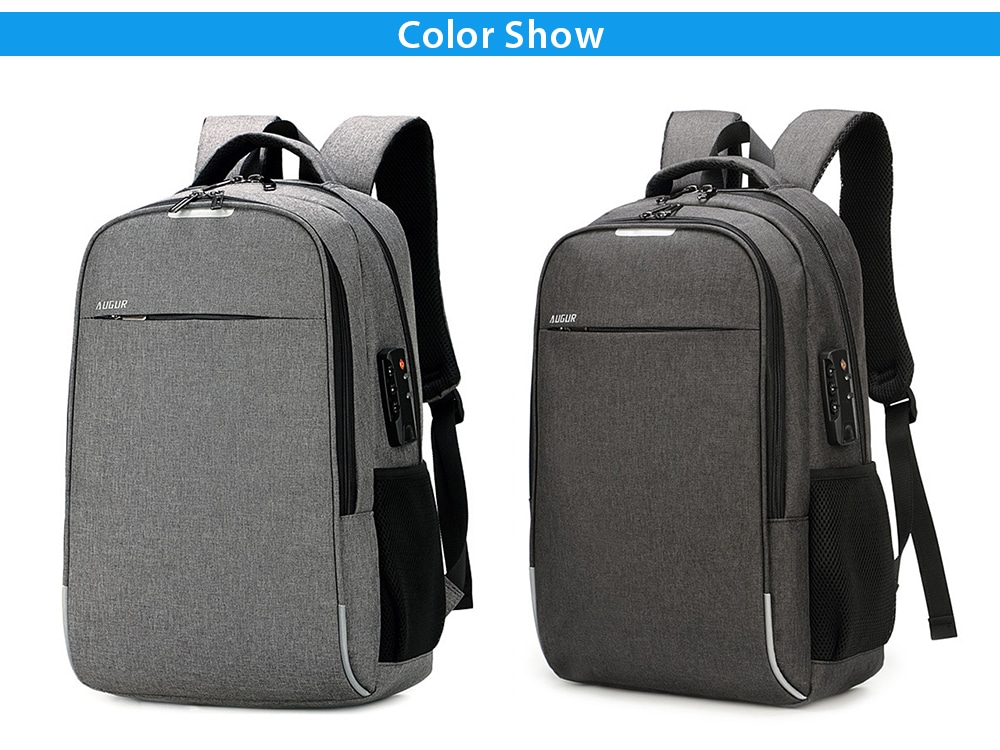 AUGUR Leisure Anti-theft Laptop Travel Backpack with USB Charging Port- Dark Gray