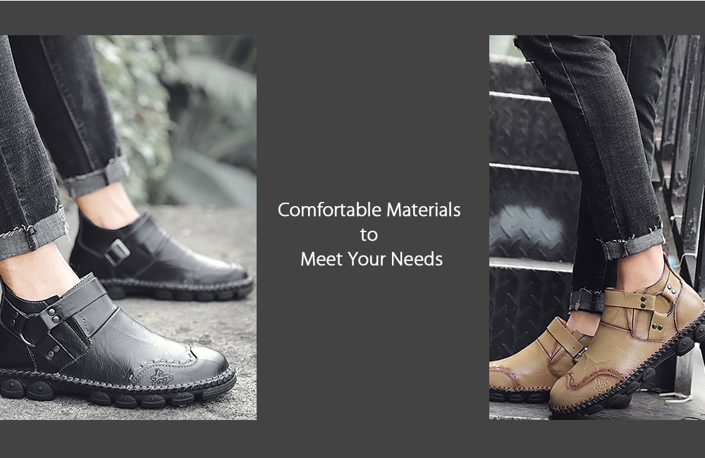 AILADUN Men's Unique Ring Decor Shoes Slip-on Heavy-bottomed Non-slip Outdoor Footwear- Dark Khaki EU 42